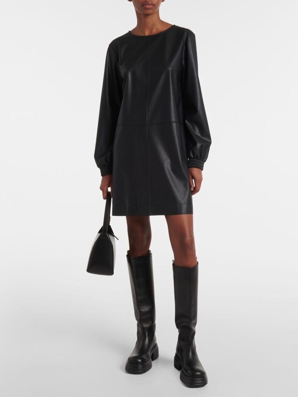 NEW! $295 MaxMara Leisure Womens Pepe Faux Leather Jersey Dress Size Large